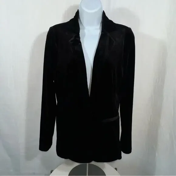 Tahari Luxury Black Velvet Soft One Button Stretch Blazer Size M - Picture 4 of 11
